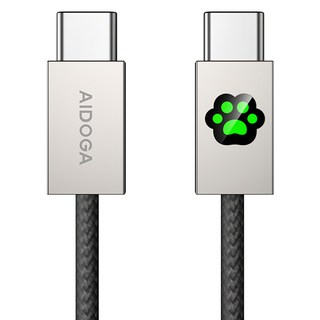 AIDOGA 艾迪伽 毛孩腳印 KevFur系列 USB-C-Type-C PD充電傳輸快充編織線 LED呼吸燈, 珍珠鈦, 1.2m, 1條