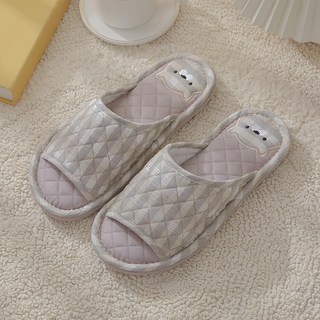 zozo 療癒小熊室內拖鞋 加厚棉布/靜音拖鞋/鞋底顆粒防滑/室內拖/軟底拖鞋/情侶拖鞋, 1雙, 灰色