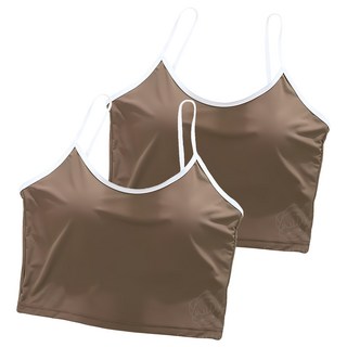 冰絲吊帶帶胸墊背心 2件 胸寬30cm 含肩帶全長34cm, F, 咖