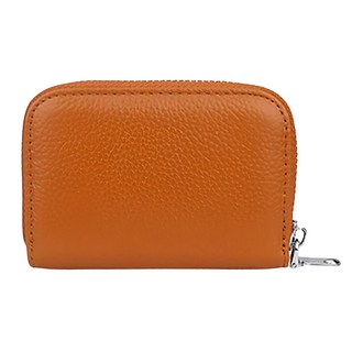 RFID 真皮頭層牛皮風琴卡位卡片包 零錢包 防盜刷卡包 YKK拉鍊 180°打開設計 10卡片位, 11.3 x 9 x 2.5cm, 橙色