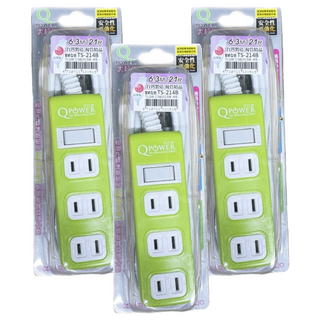 Tyson 太順電業 QPOWER 2孔1開4插延長線插座 TS-214B-G 萊姆色, 6.3m, 3條