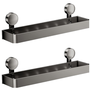 吸盤式帶勾帶桿置物架 40cm, 2個, 槍灰色 - 免釘安裝, 浴室收納