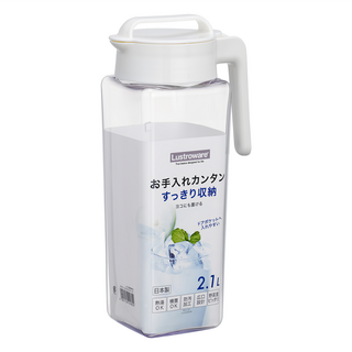 Lustroware 岩崎方形耐熱大容量冷水壺 白色 冰箱收納方便 冷熱皆宜, 2.1L, 1個