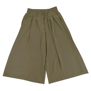 冰絲抽繩闊腿褲裙, 100%聚酯纖維, 黑色/咖色, XL