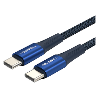 POLYWELL 寶利威爾 Type-C To Type-C PD編織快充線 鋁合金 適用安卓 手機 平板 PW15-W45-A314, 1m, 藍色, 1條