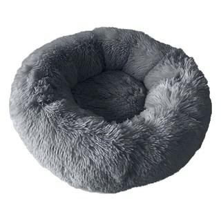 甜甜圈窩 長毛絨 PP棉底部點塑防滑寵物窩 貓咪/狗狗適用, 深灰色, S(直徑50cm), 1個
