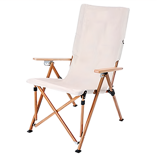 戶外四段式可調節高背大川椅 Set, 600D牛津布, 櫸木扶手, 鋁合金支架, 米白色, 1個