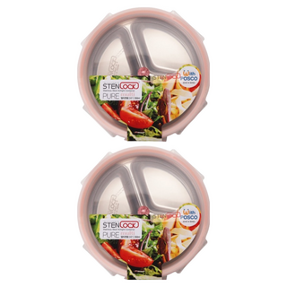 STENLOCK Pure 不鏽鋼3格圓形附蓋保鮮盒 350毫升 易清潔無油漬, 銀色 + 透明色, 2個