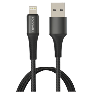POLYWELL 寶利威爾 USB-A To Lightning 編織充電線 適用iPhone PW15-W45-A278, 2m, 黑色, 1條