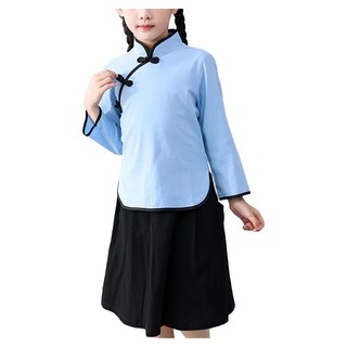 Kori Deer 可莉鹿 兒童萬聖節變裝派對造型服裝民國風學生裝 女童復古學生制服 多種尺寸可選, 120cm, 藍色, 1入