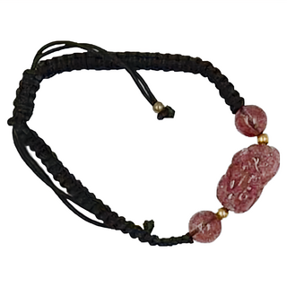 本命年 旺財運 草莓晶貔貅 手鍊, 10 x 10 x 2cm, 黑色