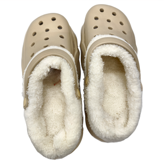 愛心配飾柔軟毛絨可拆卸EVA增高厚底洞洞鞋, 39, 卡其色