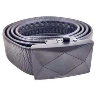 頭層牛皮男士合金自動釦皮帶 黑色/鐵灰色 帶身長110-130cm 帶身3.5cm, 110 × 3.8cm
