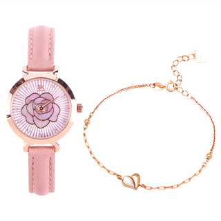 RADIANT STAR 璀璨之星 女人愛美愛自己花漾盎然1+1禮盒真皮手錶純銀手鍊2件組