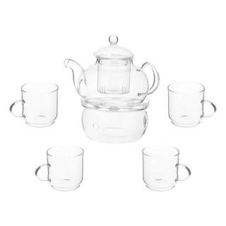 JUST HOME 簡約玻璃壺附杯組 尺寸: 寬15.2x深12x高23.5cm 耐高溫玻璃範圍-20~120°C, 1.3L, 透明色, 1組