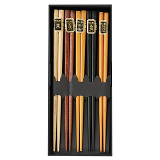 LifeShopping 原木筷子五色木禮盒組, 五種木材, 筷身筆直不易變形, 無漆無蠟, 天然健康, 細頭, 筷子 5支, 1盒