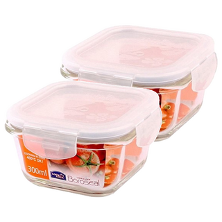 LocknLock 樂扣樂扣 耐熱玻璃微波烤箱兩用保鮮盒 正方形 LLG205 300ml, 2個, 兩用保鮮盒