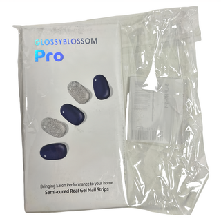 GLOSSYBLOSSOM Pro Burgundy Tweed Set 28 半固化真甲凝膠美甲貼, Back To Navy, 1組