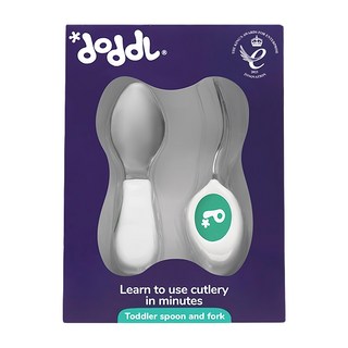 doddL 人體工學兒童學習餐具組, 湖水綠, 不鏽鋼湯匙 + 叉子 + 潛水布收納包 顏色隨機, 1組