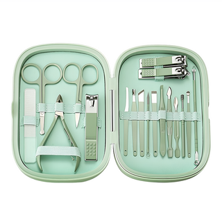 美甲修容18件工具組 碳鋼材質 綠/紫/粉/藍, 顏色隨機, 1組