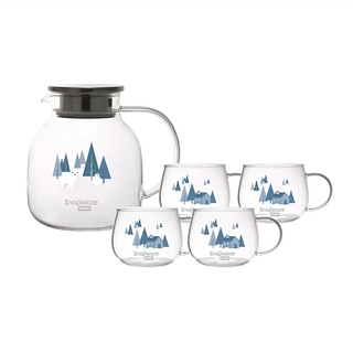 Corelle Brands 康寧餐具 Snapware 耐熱玻璃茶壺組, 茶壺 + 茶杯4個, 冬夜森林, 1組