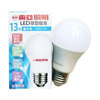 TOA 東亞照明 全電壓LED球泡燈 台灣製 13W E27 5700K, 1個, 晝光色