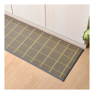 九州IKEHIKO 藺草榻榻米廚房地墊, 日本產, 抗菌防臭, 耐髒防滑, 180 x 43cm, 方格灰, 1個