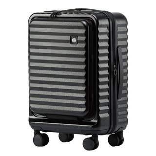 KOLKO 前開行李箱 A0221-4 增加30%置物空間 靜音萬向輪 抗刮耐摔防割, 經典黑, 20吋, 1個