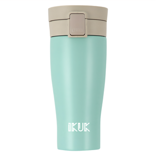 IKUK 艾可 真陶瓷保溫杯 按壓彈蓋保溫杯 車架可放/彈蓋杯/陶瓷保溫瓶/咖啡保溫杯/運動水壺/保溫瓶, 漾藍綠色, 520ml, 1個