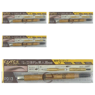 日本 excel 3合1持久造型眉筆, PD13亞麻灰, 4支