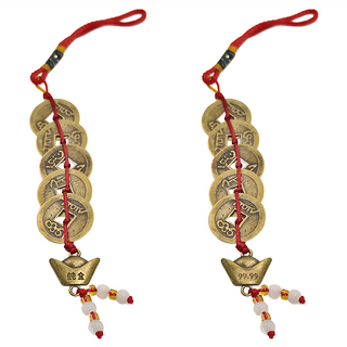 馥瑰馨盛 帝國元寶五帝錢掛件，2個套裝，總長約20CM, 1組, 金色