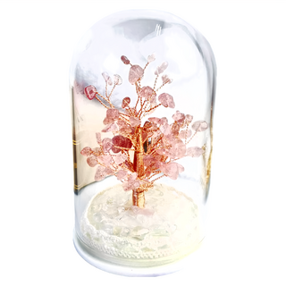 發光水晶發財樹 玻璃罩可開, 粉水晶, 1個
