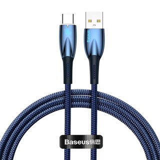 Baseus 倍思 燈環系列 快充/傳輸線 USB to Type-C 100W, 1m, 藍色, 1條