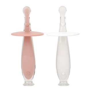 Dailylike Bonbon 幼兒矽膠牙刷 3~24個月, 草莓粉色+白色, 2支, 1組