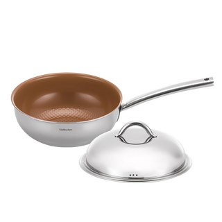 EDELKOCHEN IH電磁爐適用 3層不鏽鋼 深型平底鍋，高圓頂鍋蓋，不沾鍋效果, 24cm, 1組