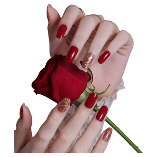 GLOSSYBLOSSOM Pro Burgundy Tweed 美甲貼紙 28入 Set, Scarlet Red, 1組