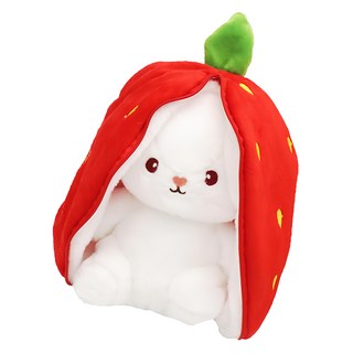agaplus 躲在草莓裡的害羞兔子玩偶 24cm, 1個, 草莓紅
