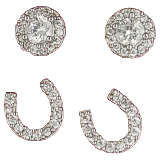 耀眼美人 幸運光環微鑽後鎖不鏽雙鋯石鑽耳環 Set 4個, 醫療鋼耳環, 銀色