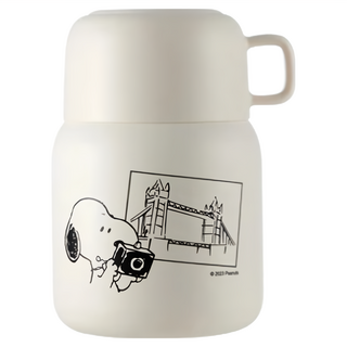 Corelle Brands 康寧餐具 SNOOPY 復刻黑白 鋅動輕瓷不鏽鋼隨行燜燒罐, 580ml, 1個, 白色