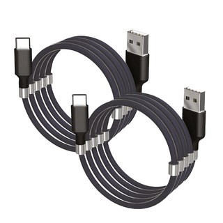 INPIC 防纏繞磁吸高速Type-C充電線, 黑色, 2個, 1m