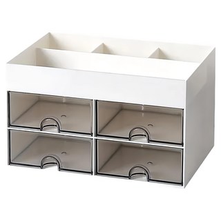 樂居家 四格抽屜桌面收納盒 透明抽屜, 白色, 1個