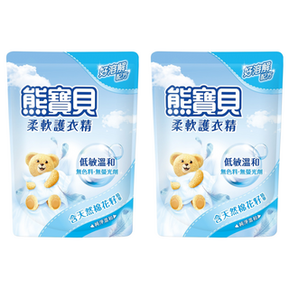 熊寶貝 衣物柔軟精 補充包 純淨溫和, 柔軟精華, 去除汙漬, 消除異味, 無添加磷與螢光劑, 1.84L, 2包