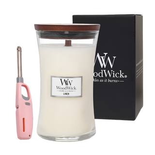 WoodWick 大型套組 香氛蠟燭 Set, 609.5g, 附蠟燭點火槍, Linen, 1組