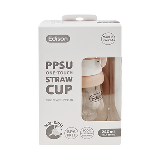 Edison 幼兒雙握把 PPSU 一鍵彈蓋吸管水杯 240ml, 粉色, 1個