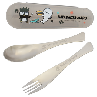 Sanrio 三麗鷗 酷企鵝 不鏽鋼環保餐具3件組 304不鏽鋼, XO-8981 湯匙16.2 x 3.6cm + 叉子16.2 x 2.5cm + 收納盒5.3 x 3 x 17.3cm, 1組