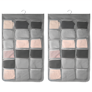 AHOYE 雙面內衣褲收納掛袋 2入 透明網格設計 帶旋轉掛勾, 雙面款 灰色, 1組