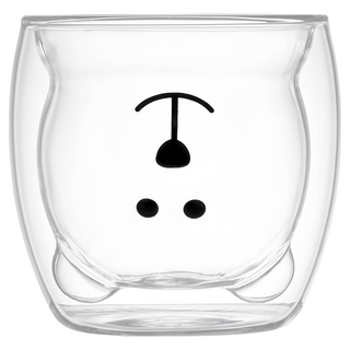 Iwooa 動物造型雙層耐熱玻璃杯 微笑小熊 290毫升, 2個