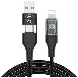 PICKOGEN 皮克全 二合一 Type-C-USB-Lightning PD充電線傳輸線 智能斷電指示燈 雙色LED燈, 1.2m, 黑色, 1條