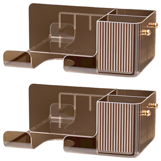 RYDOLL 無痕免釘壁掛 吹風機置物架, 尺寸21.8cmX11cmX8.6cm, PET/PP材質, 透咖色, 2個