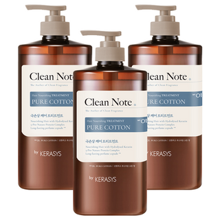 KERASYS Clean Note 護髮乳 清新棉花香 含棉籽油和檸檬精油 保持頭髮水分平衡 持久香氣, 1L, 3瓶